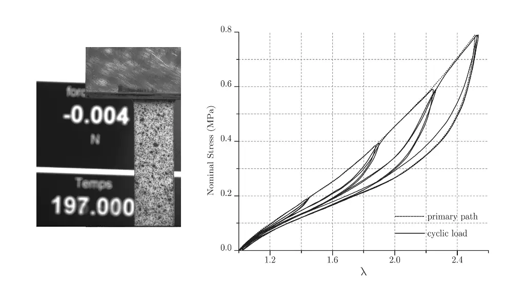 Silicone rubber stress-softening - Tensile test using 2D image correlation